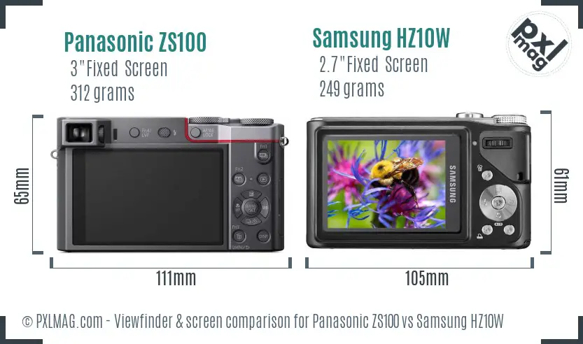 Panasonic ZS100 vs Samsung HZ10W Screen and Viewfinder comparison