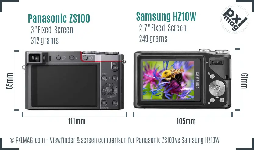 Panasonic ZS100 vs Samsung HZ10W Screen and Viewfinder comparison Panasonic ZS100 vs Samsung HZ10W Screen and Viewfinder comparison