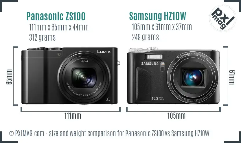 Panasonic ZS100 vs Samsung HZ10W size comparison