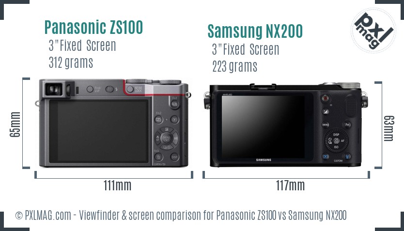 Panasonic ZS100 vs Samsung NX200 Screen and Viewfinder comparison