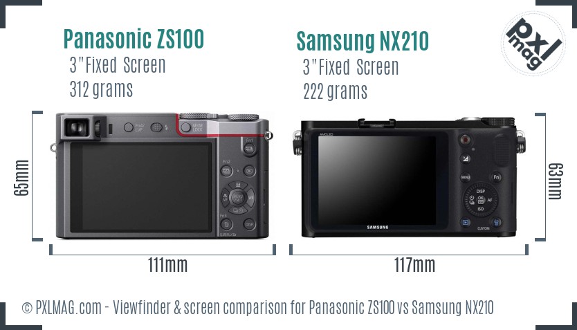 Panasonic ZS100 vs Samsung NX210 Screen and Viewfinder comparison