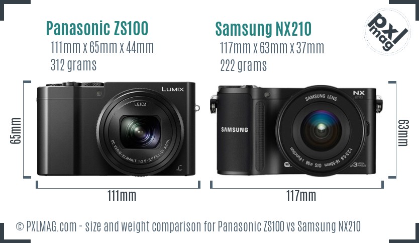 Panasonic ZS100 vs Samsung NX210 size comparison Panasonic ZS100 vs Samsung NX210 size comparison