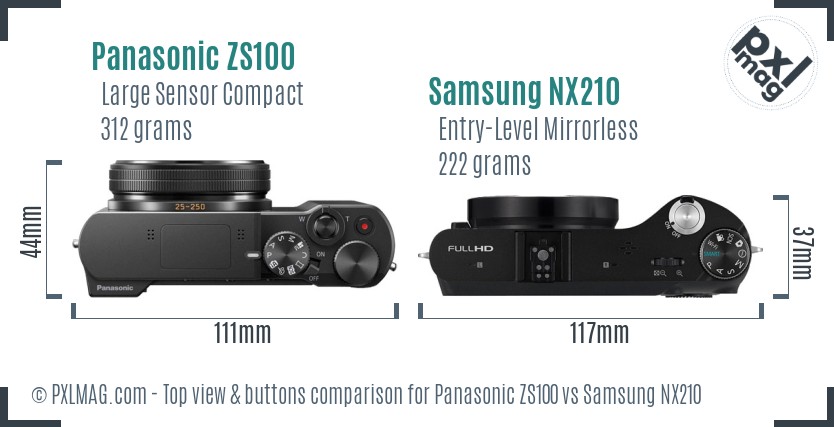 Panasonic ZS100 vs Samsung NX210 top view buttons comparison