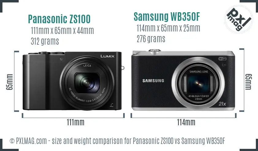 Panasonic ZS100 vs Samsung WB350F size comparison