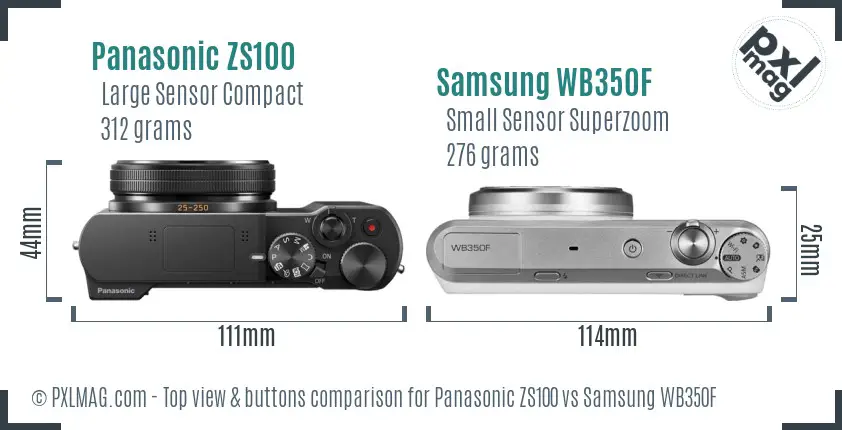 Panasonic ZS100 vs Samsung WB350F top view buttons comparison