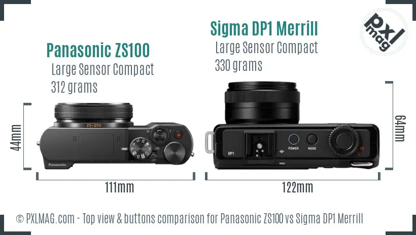 Panasonic ZS100 vs Sigma DP1 Merrill top view buttons comparison Panasonic ZS100 vs Sigma DP1 Merrill top view buttons comparison