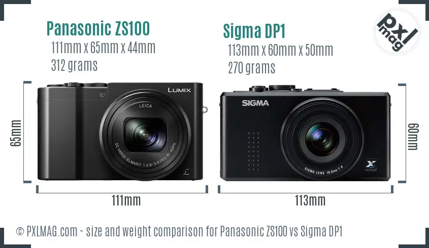 Panasonic ZS100 vs Sigma DP1 size comparison