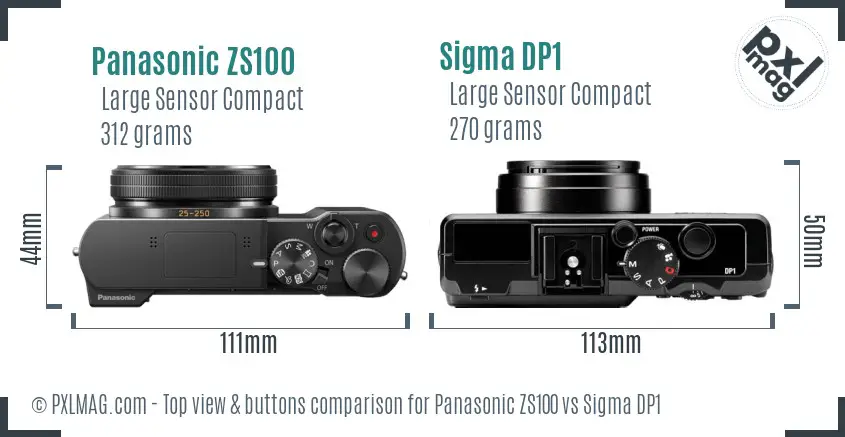 Panasonic ZS100 vs Sigma DP1 top view buttons comparison