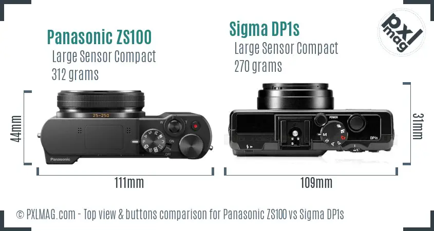 Panasonic ZS100 vs Sigma DP1s top view buttons comparison