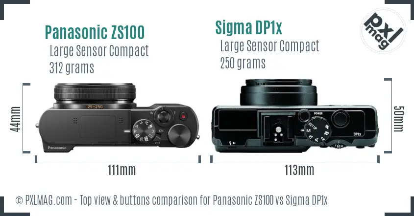 Panasonic ZS100 vs Sigma DP1x top view buttons comparison