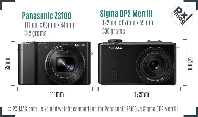 Panasonic ZS100 vs Sigma DP2 Merrill size comparison