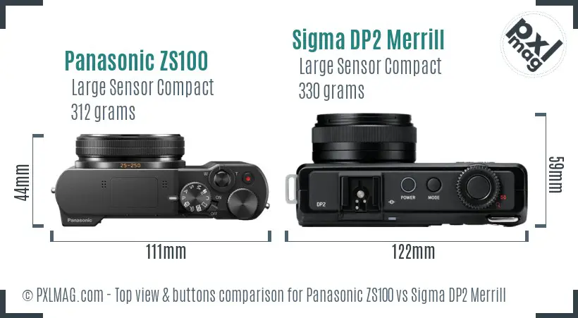 Panasonic ZS100 vs Sigma DP2 Merrill top view buttons comparison