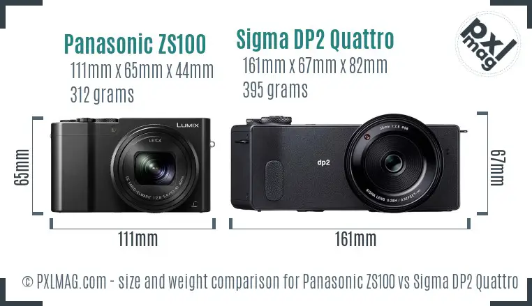 Panasonic ZS100 vs Sigma DP2 Quattro size comparison