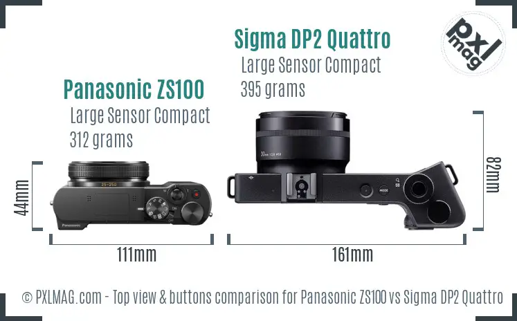 Panasonic ZS100 vs Sigma DP2 Quattro top view buttons comparison
