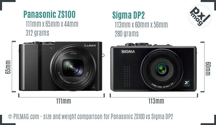 Panasonic ZS100 vs Sigma DP2 size comparison