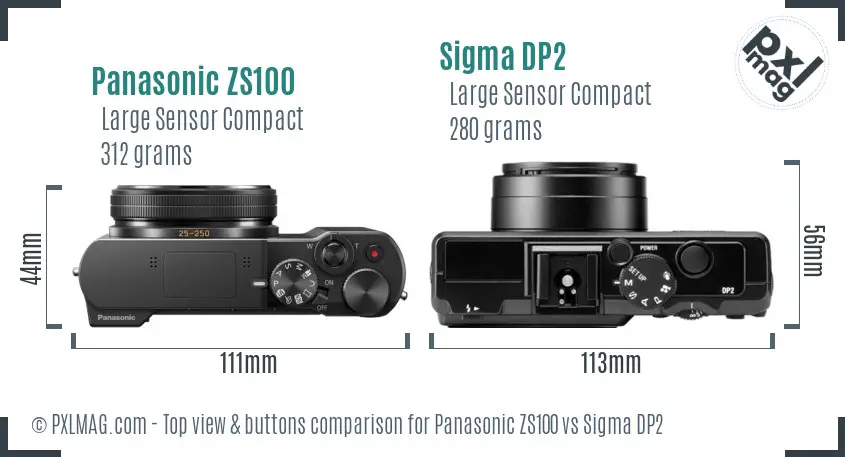 Panasonic ZS100 vs Sigma DP2 top view buttons comparison