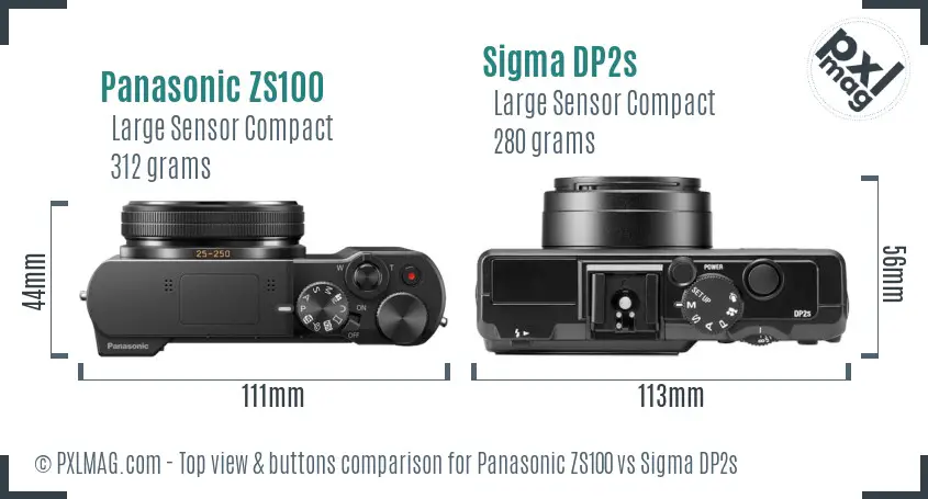Panasonic ZS100 vs Sigma DP2s top view buttons comparison