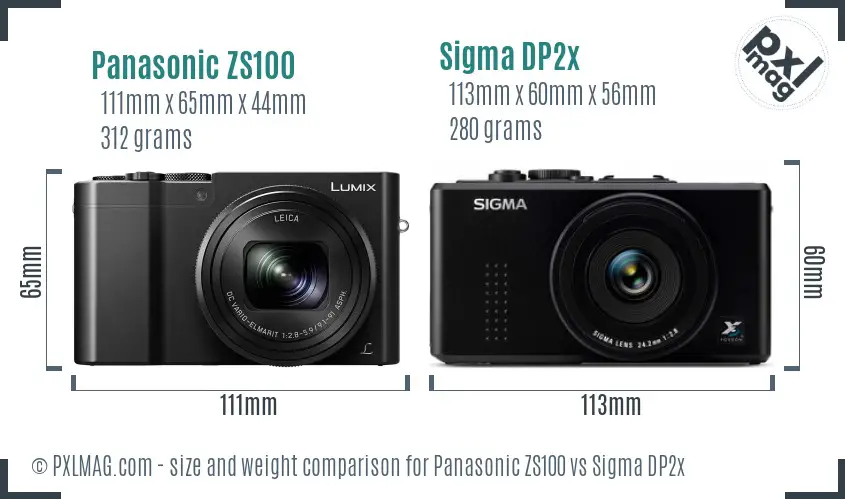 Panasonic ZS100 vs Sigma DP2x size comparison