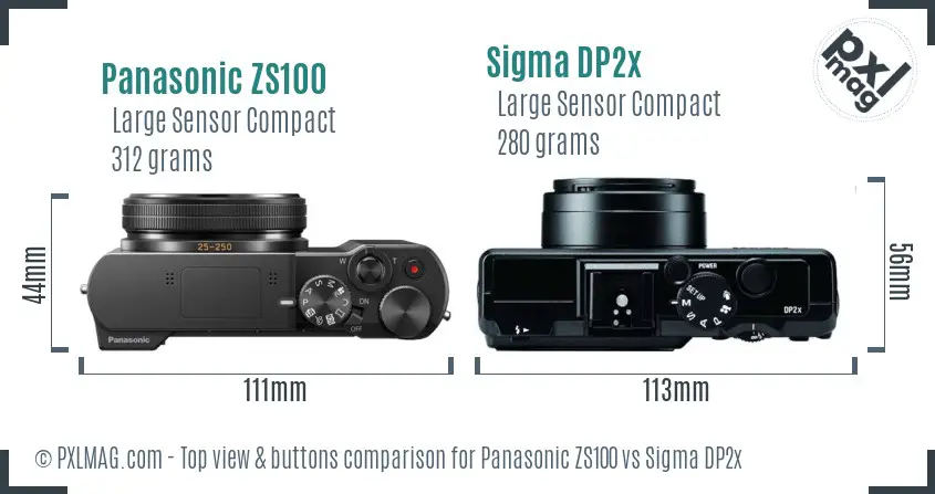 Panasonic ZS100 vs Sigma DP2x top view buttons comparison