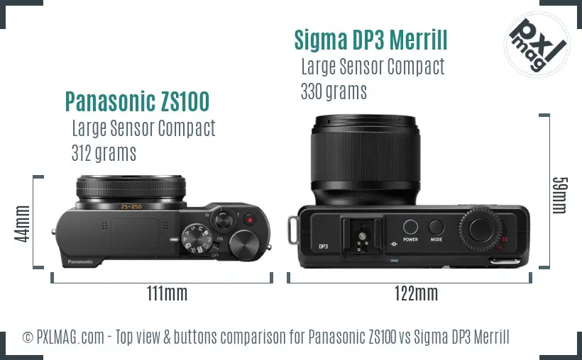 Panasonic ZS100 vs Sigma DP3 Merrill top view buttons comparison