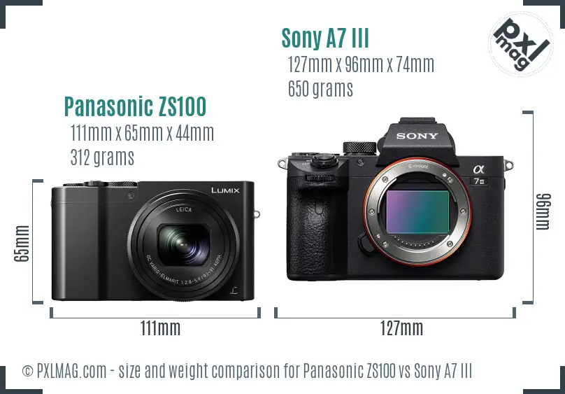 Panasonic ZS100 vs Sony A7 III size comparison