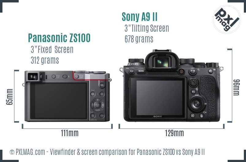 Panasonic ZS100 vs Sony A9 II Screen and Viewfinder comparison