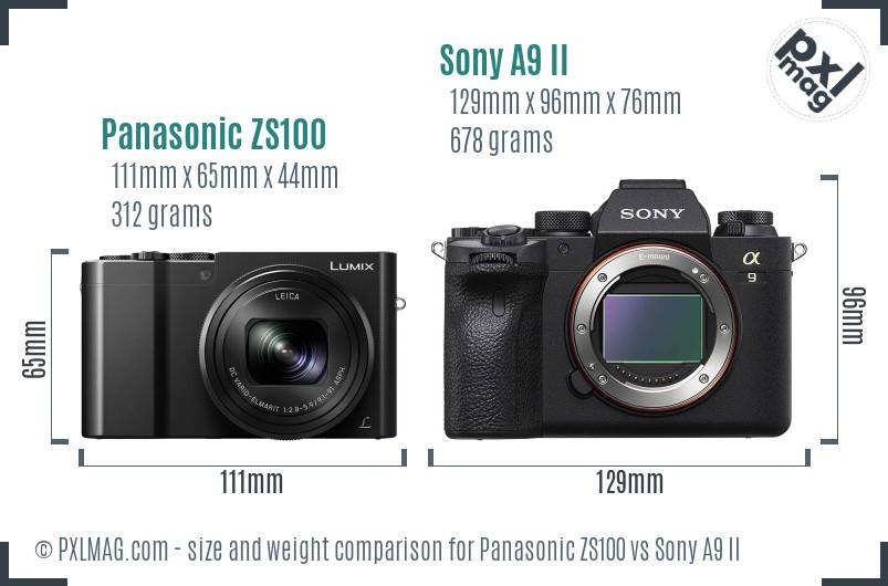 Panasonic ZS100 vs Sony A9 II size comparison Panasonic ZS100 vs Sony A9 II size comparison