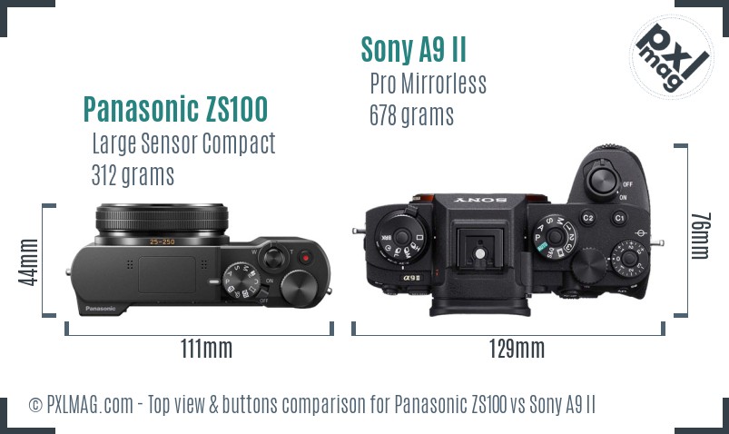 Panasonic ZS100 vs Sony A9 II top view buttons comparison
