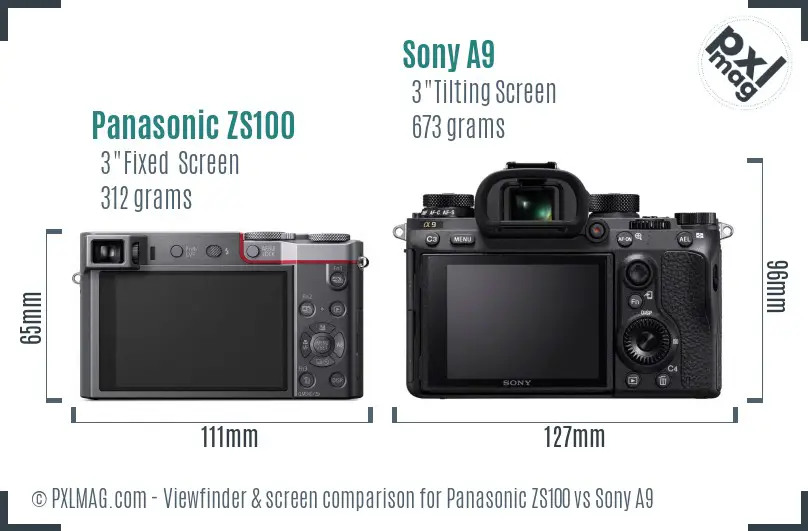 Panasonic ZS100 vs Sony A9 Screen and Viewfinder comparison