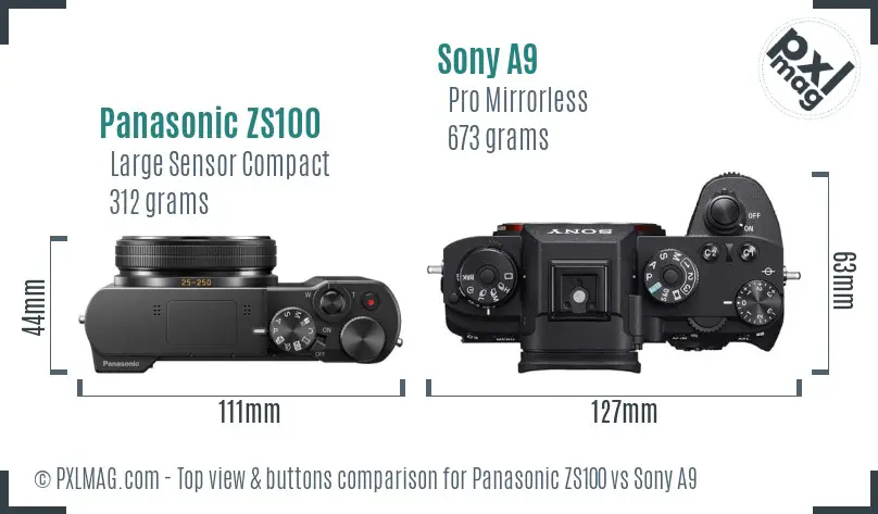 Panasonic ZS100 vs Sony A9 top view buttons comparison
