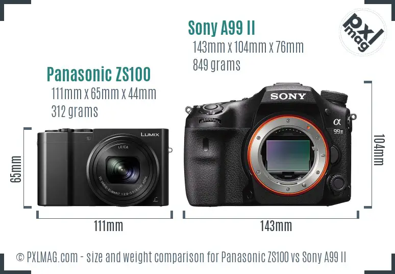 Panasonic ZS100 vs Sony A99 II size comparison