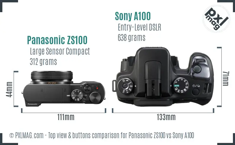 Panasonic ZS100 vs Sony A100 top view buttons comparison