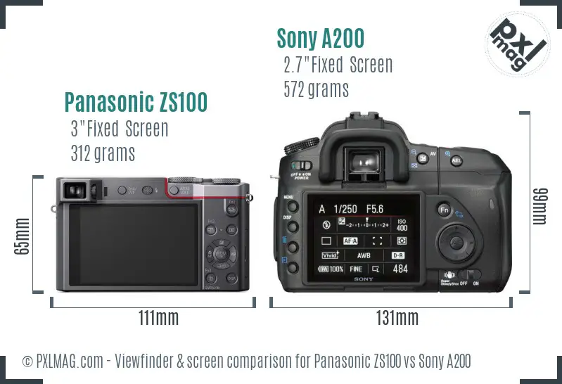 Panasonic ZS100 vs Sony A200 Screen and Viewfinder comparison Panasonic ZS100 vs Sony A200 Screen and Viewfinder comparison