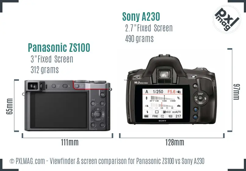 Panasonic ZS100 vs Sony A230 Screen and Viewfinder comparison