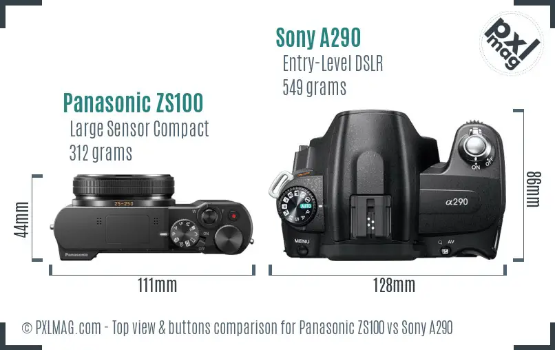 Panasonic ZS100 vs Sony A290 top view buttons comparison