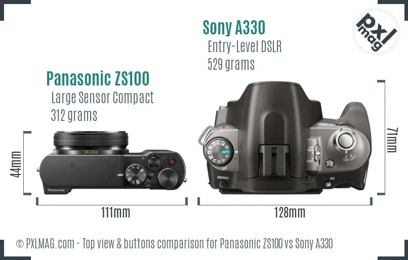 Panasonic ZS100 vs Sony A330 top view buttons comparison