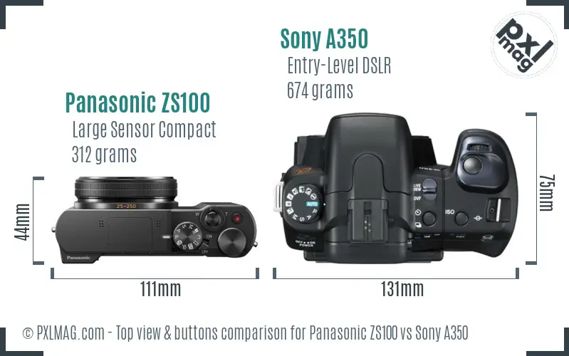 Panasonic ZS100 vs Sony A350 top view buttons comparison