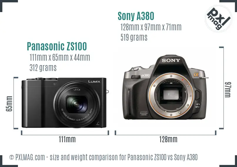 Panasonic ZS100 vs Sony A380 size comparison