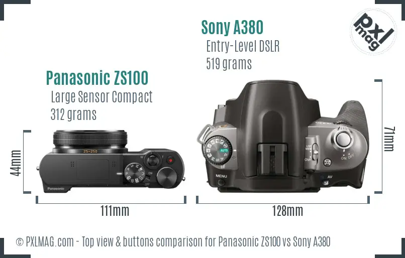 Panasonic ZS100 vs Sony A380 top view buttons comparison