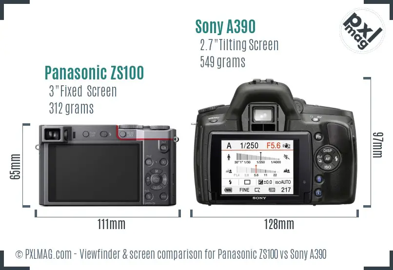 Panasonic ZS100 vs Sony A390 Screen and Viewfinder comparison Panasonic ZS100 vs Sony A390 Screen and Viewfinder comparison