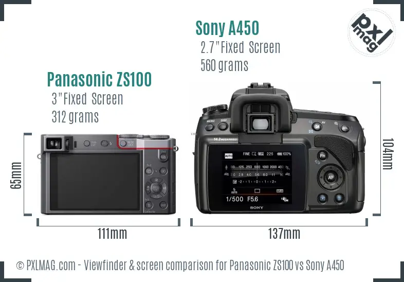 Panasonic ZS100 vs Sony A450 Screen and Viewfinder comparison