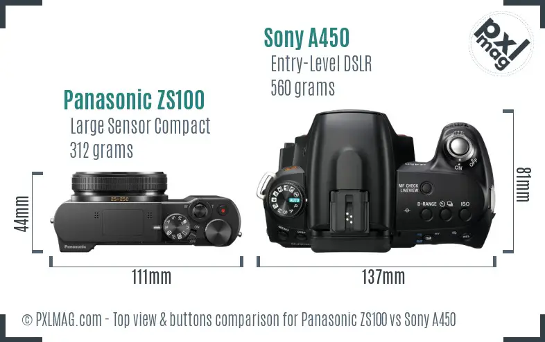 Panasonic ZS100 vs Sony A450 top view buttons comparison
