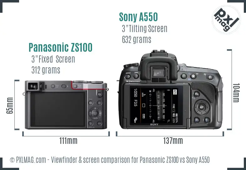 Panasonic ZS100 vs Sony A550 Screen and Viewfinder comparison