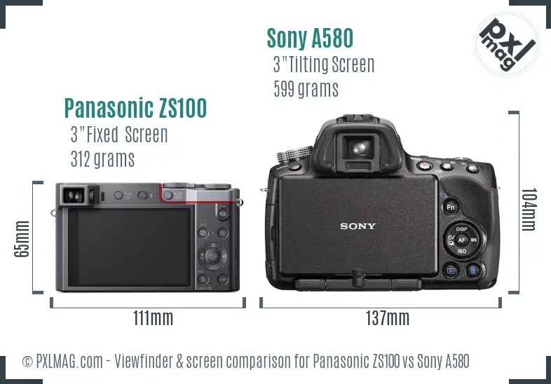 Panasonic ZS100 vs Sony A580 Screen and Viewfinder comparison