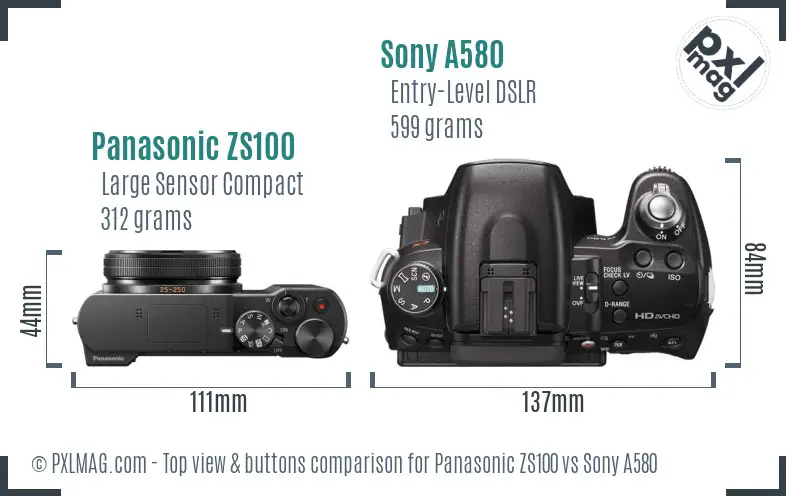 Panasonic ZS100 vs Sony A580 top view buttons comparison