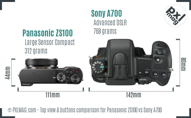 Panasonic ZS100 vs Sony A700 top view buttons comparison