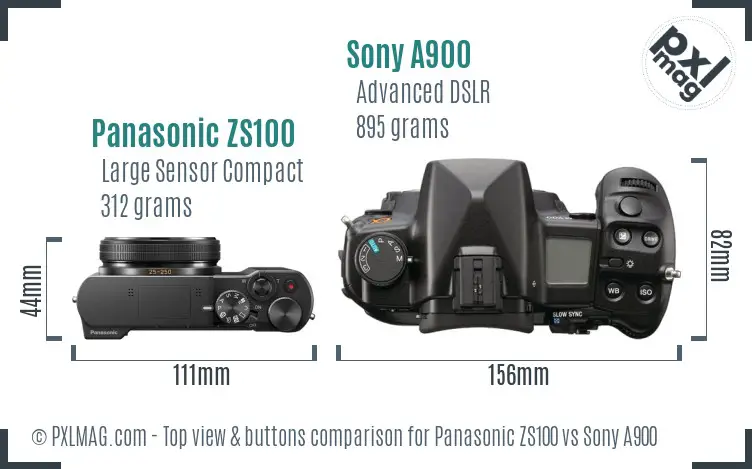 Panasonic ZS100 vs Sony A900 top view buttons comparison