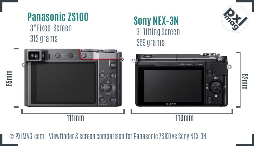 Panasonic ZS100 vs Sony NEX-3N Screen and Viewfinder comparison