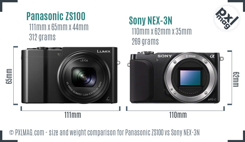 Panasonic ZS100 vs Sony NEX-3N size comparison
