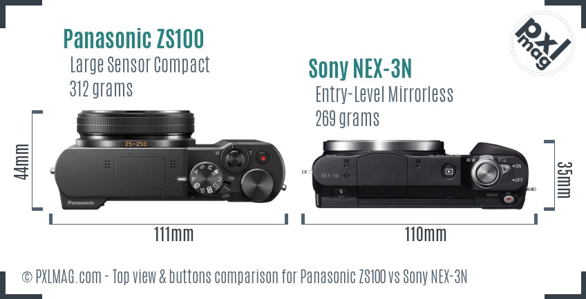 Panasonic ZS100 vs Sony NEX-3N top view buttons comparison